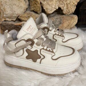 Beige Star Sneakers Casual Shoes Size 2.5